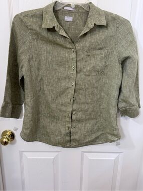 Chico's Olive Green Linen Button-Up Blouse